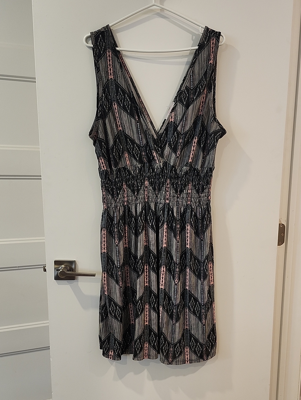 P2P 22" Guilty V-Neck Black and Pink Patterned Women's Dress